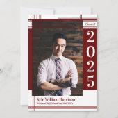 Maroon White School Colour Afstuderen Foto geplakt Kaart (Voorkant)
