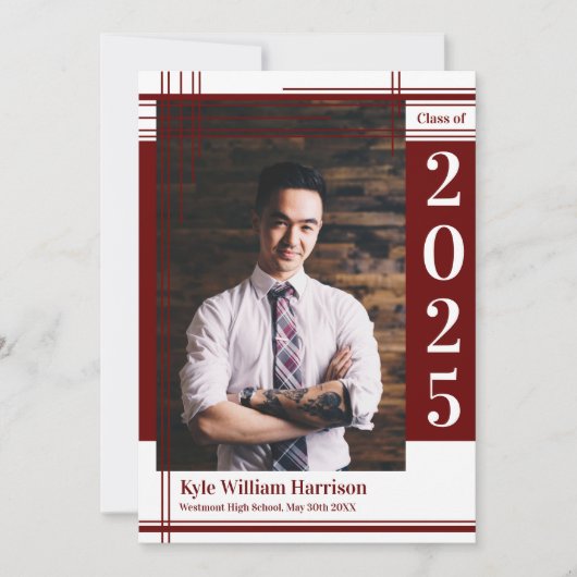 Maroon White School Colour Afstuderen Foto geplakt Kaart (Voorkant)