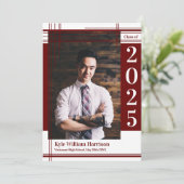 Maroon White School Colour Afstuderen Foto geplakt Kaart (Staand voorkant)