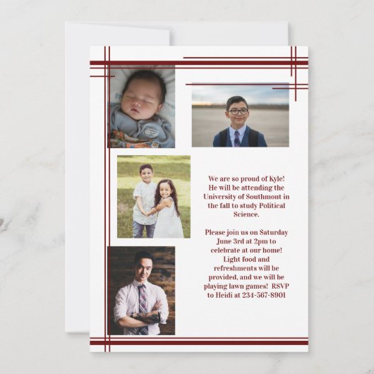 Maroon White School Colour Afstuderen Foto geplakt Kaart (Achterkant)