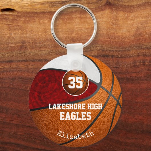 maroon white school pride meiden basketbalteam sleutelhanger (Voorkant)