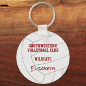 Maroon White-schoolkleuren aangepaste naam volleyb Sleutelhanger (Achterkant)