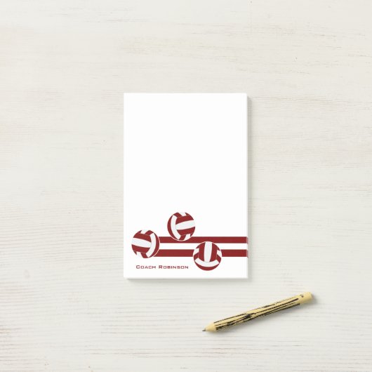 Maroon White Stripes volleybal Coach naam Post-it® Notes (Op bureau)