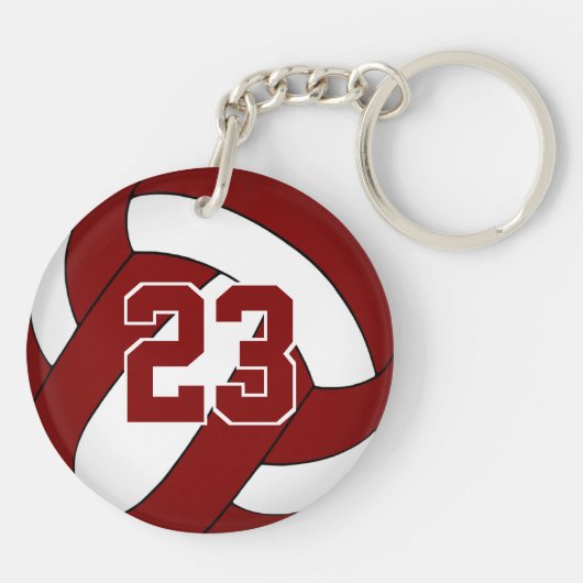 Maroon White Team Kleuren Custom Boys Volleybal Sleutelhanger (Achterkant)
