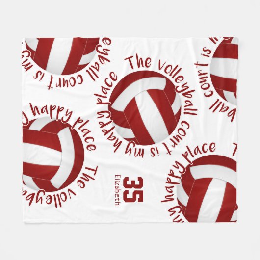 maroon white volleyball court happy place fleece deken (Voorkant (Horizontaal))