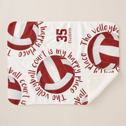 maroon white volleyball court happy place sherpa deken (Voorkant (horizontaal))