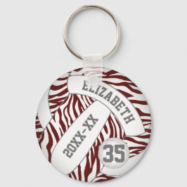 maroon white zebra stripes volleyball meisjes sleutelhanger