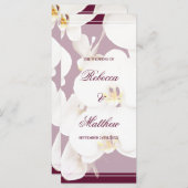 Maroon wijn en witte orchidee huwelijksprogramma programmakaart (Voorkant / Achterkant)