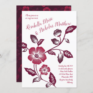 Maroon Wine Dark Red Floral Dogwood Weduwschap Kaart