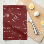 Maroon Wiskunde formules vergelijkingen Theedoek<br><div class="desc">Eenvoudige kastanjebruine wiskunde patroon keukendoek. Geweldig cadeau voor wiskunde docenten, afgestudeerden en pensionering! Geïllustreerd en ontworpen door Patricia Alvarez.</div>