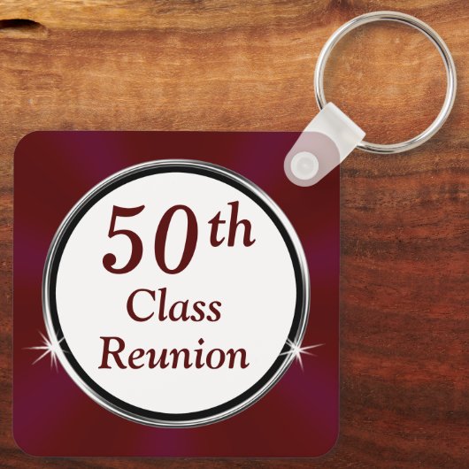 Maroon, wit, 50e high school reünie Souvenirs Sleutelhanger (Achterkant)