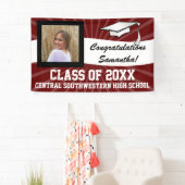 Maroon Wit Aangepaste Foto Afstuderen Teken Spandoek (Insitu)