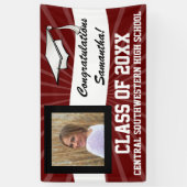 Maroon Wit Aangepaste Foto Afstuderen Teken Spandoek (Verticaal)