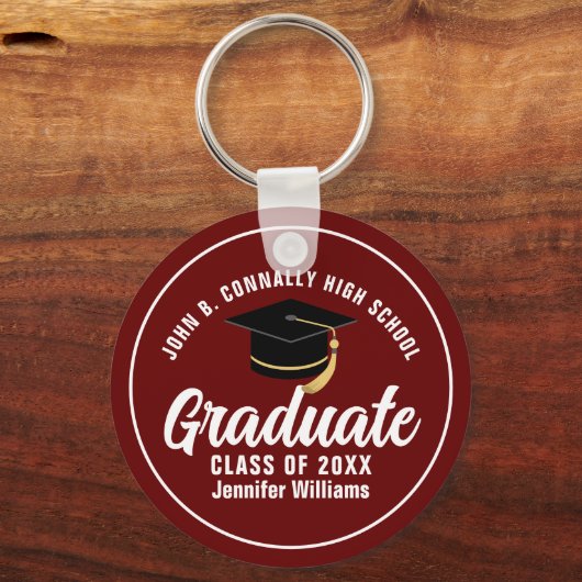 Maroon Wit Afstuderen Custom 2025 Afstuderen Sleutelhanger (Achterkant)
