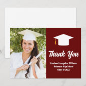 Maroon Wit Afstuderen Foto gepersonaliseerd Bedankkaart (Voorkant / Achterkant)