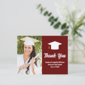 Maroon Wit Afstuderen Foto op maat Dank u Briefkaart (Staand voorkant)