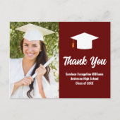 Maroon Wit Afstuderen Foto op maat Dank u Briefkaart (Voorkant)