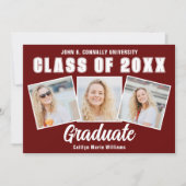 Maroon Wit Afstuderen Fotocollage Afstuderen Aankondiging (Voorkant)
