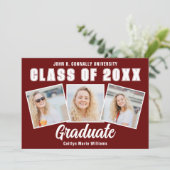 Maroon Wit Afstuderen Fotocollage Afstuderen Aankondiging (Staand voorkant)
