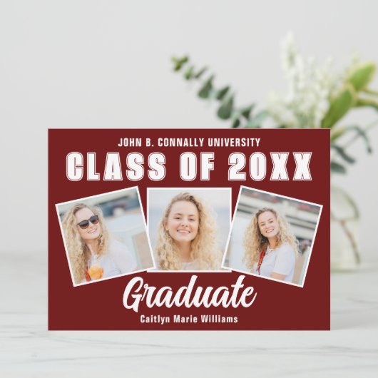 Maroon Wit Afstuderen Fotocollage Afstuderen Aankondiging (Staand voorkant)
