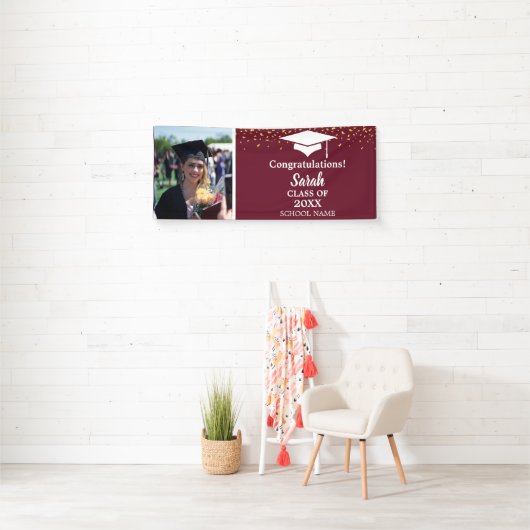 Maroon & Wit Afstuderen Fotoklas van 2025 Spandoek (Insitu)