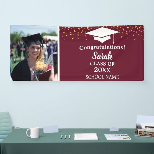 Maroon & Wit Afstuderen Fotoklas van 2025 Spandoek (Beurs)