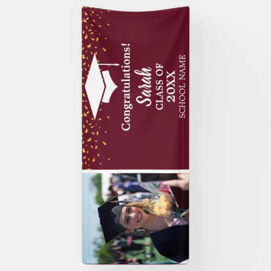 Maroon & Wit Afstuderen Fotoklas van 2025 Spandoek (Verticaal)