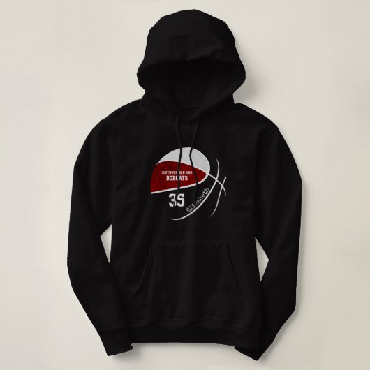 Maroon wit basketbal team kleuren gepersonaliseerd hoodie (Design voorkant)