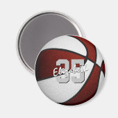 Maroon wit basketbal team kleuren gepersonaliseerd magneet (Voorkant / Achterkant)