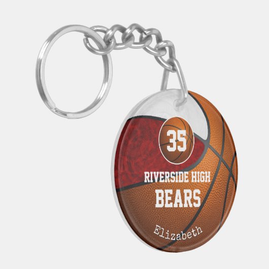 Maroon wit basketbalteam spelen als een meisje sleutelhanger (Voorkant Links)