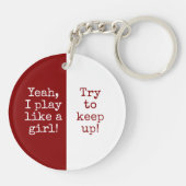 Maroon wit basketbalteam spelen als een meisje sleutelhanger (Achterkant)