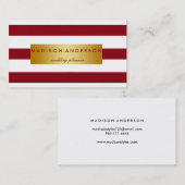 Maroon & Wit Chique Strepen in Goud Visitekaartje (Voorkant / Achterkant)