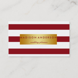 Maroon & Wit Chique Strepen in Goud Visitekaartje