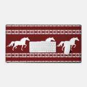 Maroon & Wit geometrisch patroon & paarden Bureaumat (Keyboard & Muis)