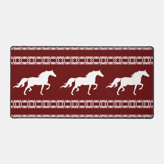Maroon & Wit geometrisch patroon & paarden Bureaumat (Voorkant)