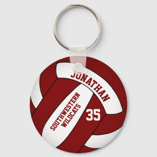 Maroon wit gepersonaliseerd jongens volleybal sleutelhanger