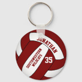 Maroon wit gepersonaliseerd jongens volleybal sleutelhanger (Achterkant)