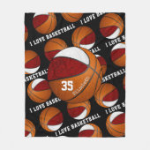 maroon-wit Ik hou van basketbalmeiden Fleece Deken (Voorkant)