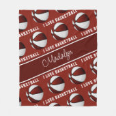 maroon wit Ik hou van basketbalmeiden sportdecor Fleece Deken (Voorkant)