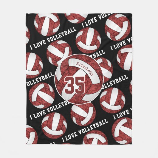 maroon wit Ik hou van volleybalpatromemeisjes Fleece Deken (Voorkant)