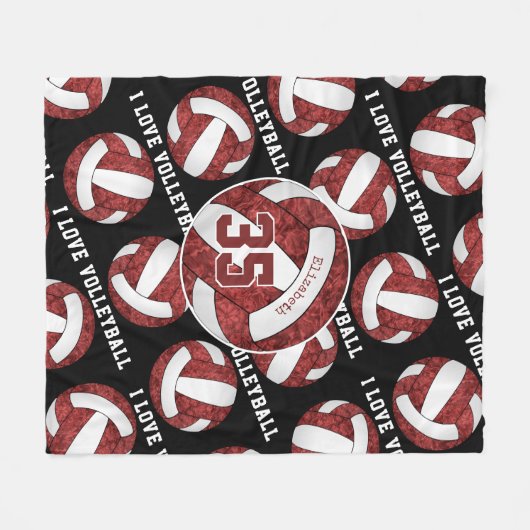 maroon wit Ik hou van volleybalpatromemeisjes Fleece Deken (Voorkant (Horizontaal))