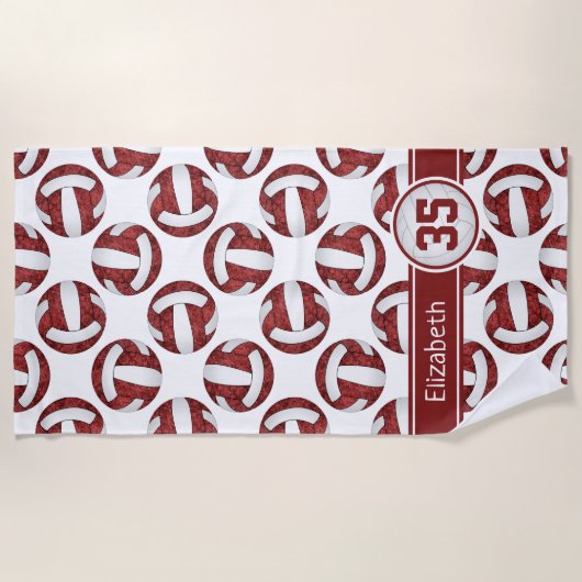 maroon wit sportief volleybal team meisjes strandlaken (Voorkant)