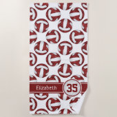 maroon wit sportief volleybal team meisjes strandlaken (Voorkant)