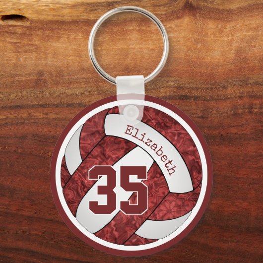 maroon wit team kleuren aangepaste meisjes volleyb sleutelhanger (Achterkant)