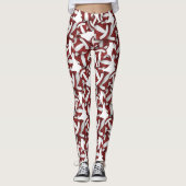 Maroon wit team kleuren girale volleyballetjes pat leggings (Voorkant)