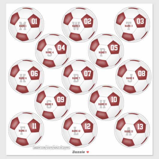 maroon wit team kleuren individuele voetballers sticker (Vel)