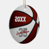 maroon wit team kleuren jongens basketbal keramisch ornament (Rechts)