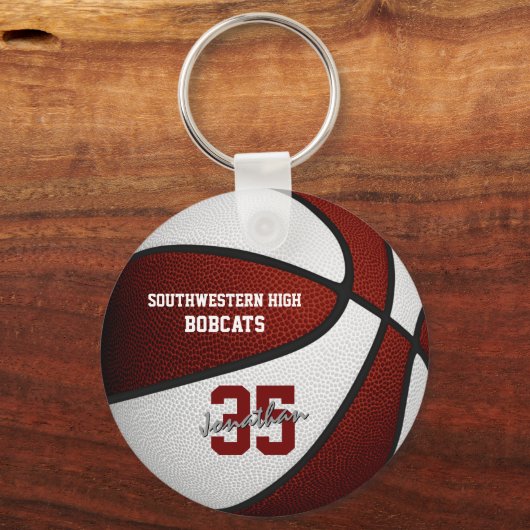 maroon wit team kleuren jongens basketbal sleutelhanger (Achterkant)