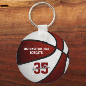 maroon wit team kleuren jongens basketbal sleutelhanger (Voorkant)