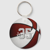 maroon wit team kleuren jongens basketbal sleutelhanger (Voorkant)